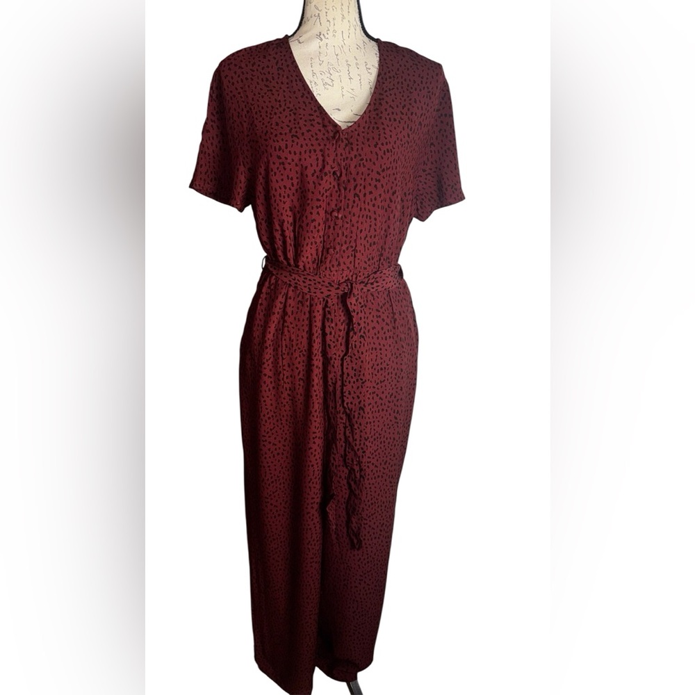 Rails Burgundy Printed Short Sleeve Jumpsuit